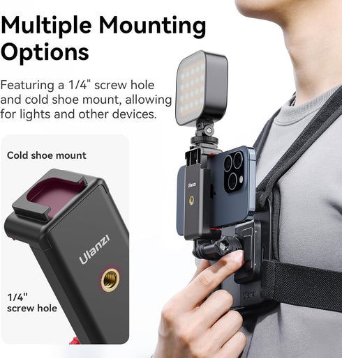 ULANZI CM028 Adjustable Chest Mount Harness w Vertical/Horizontal Switching for GoPro DJI Insta360 Action Cameras - Phone POV Chest Strap Mount Ha...