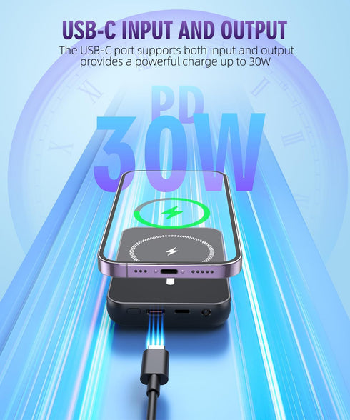 for Magnetic Power Bank, 6800mAh Wireless Portable Charger with PD30W Fast Charging, Mag-Safe Battery Pack Built-in 2 Output Cables for iPhone 15/...