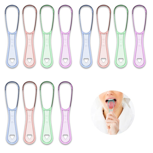 12Pack Disposable Tongue Scraper,Plastic Tongue Scraper,Tongue Cleaner For Adults,4 Colors,For Oral Hygiene Care(Blue,Green,Pink,Purple)...