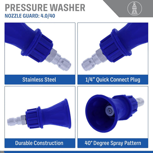 ESSENTIAL WASHER Pressure Washer Nozzle Guard With 4.0 Nozzle Size And 40° Angle | Stainless Steel Quick Connect Power Washer Nozzle...