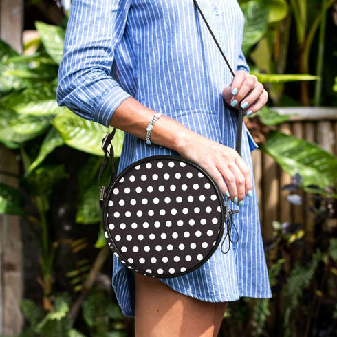 Round Crossbody Bag Small Circle Purse Zip Handbag for Women...
