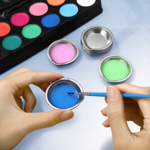 DOITOOL 12 PCS Stainless Steel Painting Color Palette, with Mouth 2 inch Painting Trays Makeup Palette Watercolors Small Round Mixing Palette Pain...