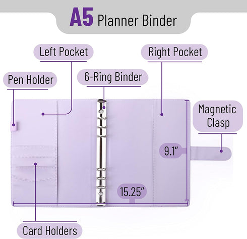 Mr. Pen- Leather Planner Binders, Composition Notebook Cover Refillable, Wallet Binder, 6 Ring (A5, Purple)...