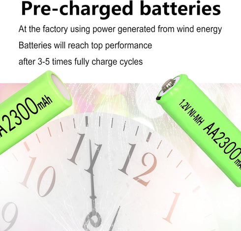 4 Packs Ni-MH AA 2300mAh Rechargeable Batteries, 1.2V Double A High Capacity Pre-Charge Long Lasting for microphones,TV remotes,wireless mouse,key...