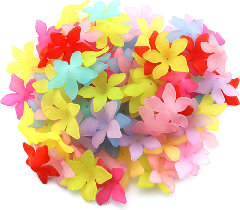 Tegg Matte Lily Flower Bead 100PCS Mixed Color Frost Acrylic Lily Flower Beads with Center Hole for Jewelry Making DIY Craft...