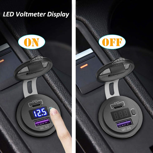 Qidoe 2 Pack PD3.0 20W and QC3.0 18W USB C Car Charger With LED Voltmeter and ON/Off Switch for Boat, RV, Truck, Golf Cart, Motorcycle...