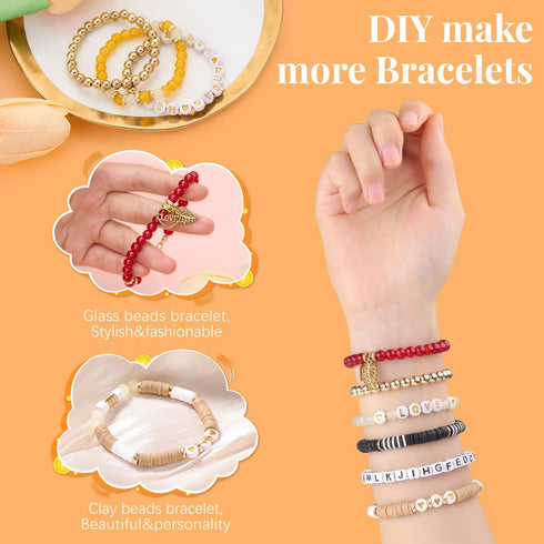 TsMADDTs Bracelet Making Kit, Friendship Bracelet Kit with Clay Beads, Glass Beads, Letter Beads with Golden Pendant and Elastic Strings for DIY C...