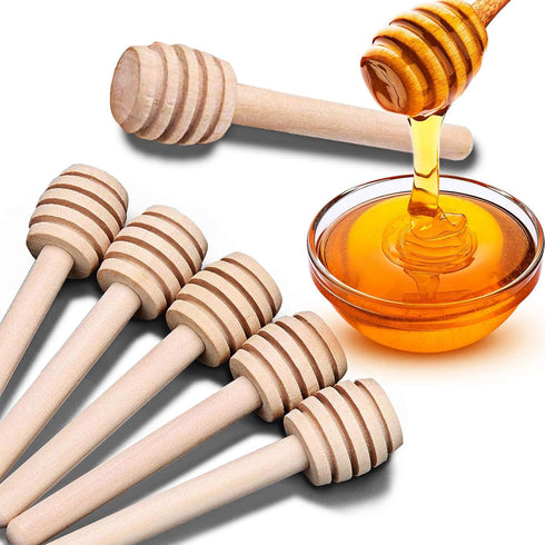 24 Pack Mini Wooden Honey Dipper Sticks, Honey Dippers 3 inch with Individually Wrapped Server for Honey Jar Dispense Drizzle Honey and Wedding Pa...