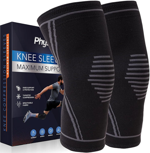 Knee Brace for Pain Relief - 2 Pack Knee Compression Sleeves for Men and Women - Support for Weightlifting, Gym, Workout, Volleyball - Meniscus Te...