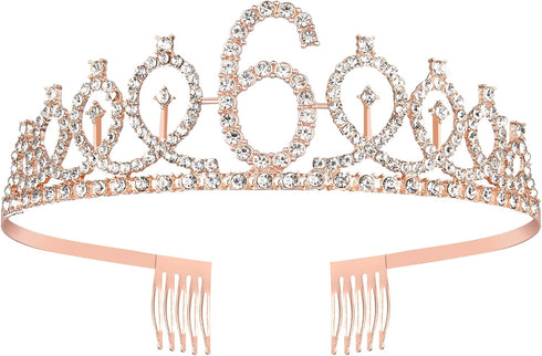 BRT Bearingshui 6th Birthday Sash and Tiara for Girls, Rose Gold Birthday Sash, Tiara & Cake Topper Set...