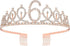 BRT Bearingshui 6th Birthday Sash and Tiara for Girls, Rose Gold Birthday Sash, Tiara & Cake Topper Set...