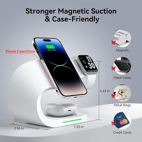 AMLINK 4 in 1 Wireless Charger, Magnetic Wireless Charging Station for iPhone 15/14/13/12/Pro/Max/Plus, Fast Charging Stand Dock for Apple Watch 8...