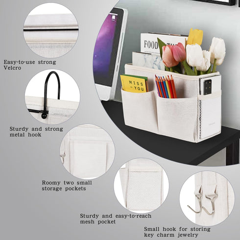 Bedside Caddy White Bedside Hanging Storage Basket Bed Caddy for Headboards Bunk Dorm Rooms Crib Beds Rails Organizer (White)...