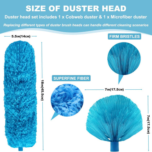 2 Pack Cobweb Duster with Extension Pole, Spider Web Brush & Ceiling Duster Kit for Cleaning, 100" Microfiber Feather Duster with Washable Head fo...