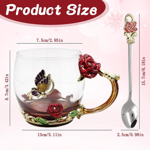Enamels Butterfly Flower Tea Cup, Glass Coffee Mugs with Spoon, Gifts for Birthday Valentines Mothers Day Graduation Christmas, Presents for Women...