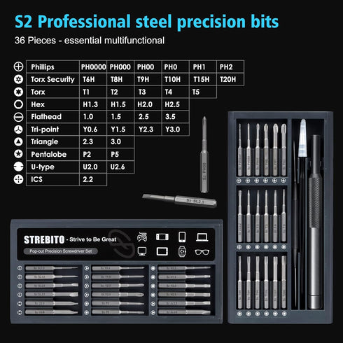 STREBITO Small Screwdriver Set 39 in 1 Precision Screwdriver Set, Electronics Tool Kit Screwdriver Kit - PC, Laptop, RC, Computer, Phone Repair Ki...