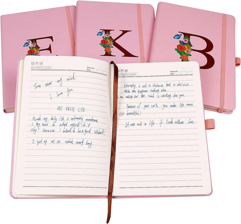 Pink Notebook for Women, 5.7"X8.3" A5 Journal Notebook with Letter B, Dual-Sided Writing Notebook with Dividers, Cute Leather Journal for Work, Bu...
