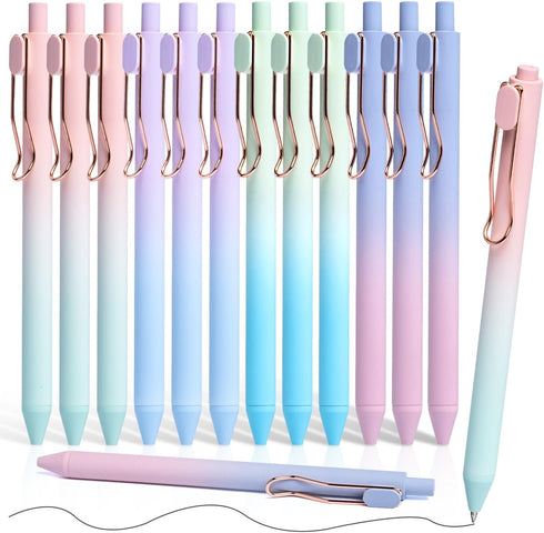 Gel Pens, 12 Pcs Smooth Writing Pens No Bleed & Smear, Black Ink Cute Pens Fine Point (0.5mm), Retractable Aesthetic Journaling Pens School Office...