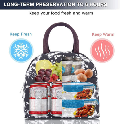 BALORAY Lunch Bag for Women Men Insulated Lunch Box for Adult Reusable Lunch Tote Bag for Work, Picnic or Travel (White Flower)...