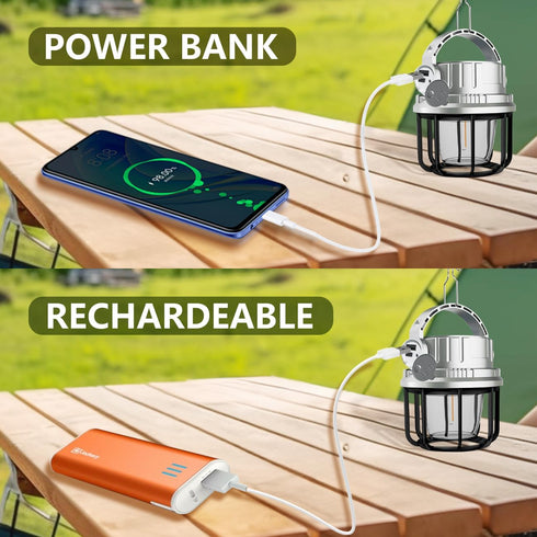 300LM LED Camping Lantern Rechargeable,2400mAh Power Bank?USB Cable?6 Light Modes Included with Two Light Source Modes, Lantern Flashlight for Hur...