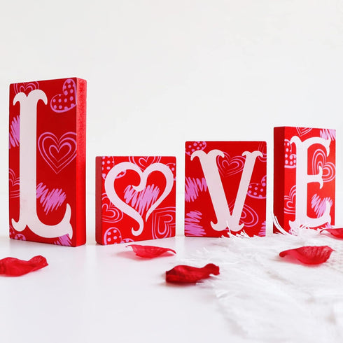 Valentines Day Decor Love Blocks Wooden Table Sign, Red Valentines Day Decorations For The Home Table Decor Valentine Gifts, For Wedding Anniversa...