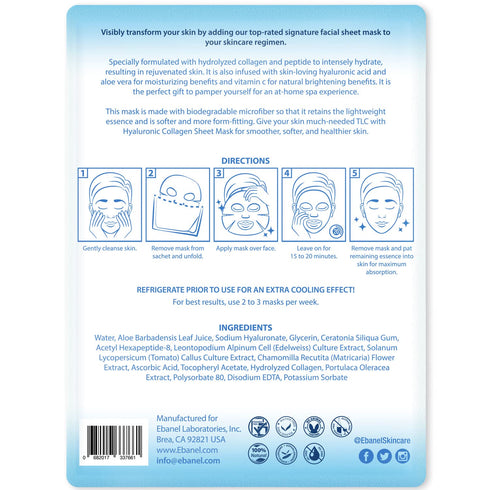 Ebanel 10 Pack Collagen Face Mask, Instant Brightening & Hydrating Face Sheet Mask with Aloe Vera, Hyaluronic Acid, Vitamin C and E, Chamomile, An...