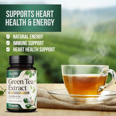 Green Tea Extract Pills 1000mg with EGCG for Heart Support with Antioxidants - 98% Standardized Polyphenols - 3X Absorption Green Tea Capsules for...