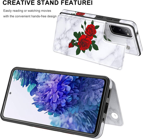 LETO Galaxy S20 FE Case,Flip Folio Leather Wallet Case Cover with Fashion Flower Designs for Girls Women,with Card Slots Kickstand Protective Phon...