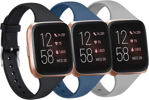Tobfit Pack 3 Slim Bands Compatible with Fitbit Versa 2 Bands/Fitbit Versa/Fitbit Versa Lite/SE, Silicone Replacement Smartwatch Wristband for Wom...