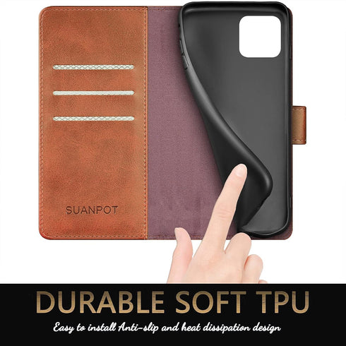 SUANPOT for iPhone 11 6.1 inch (Non 11 Pro 5.8") Leather Wallet case with RFID Blocking Credit Card Holder, Flip Book Phone case Shockproof Cover ...