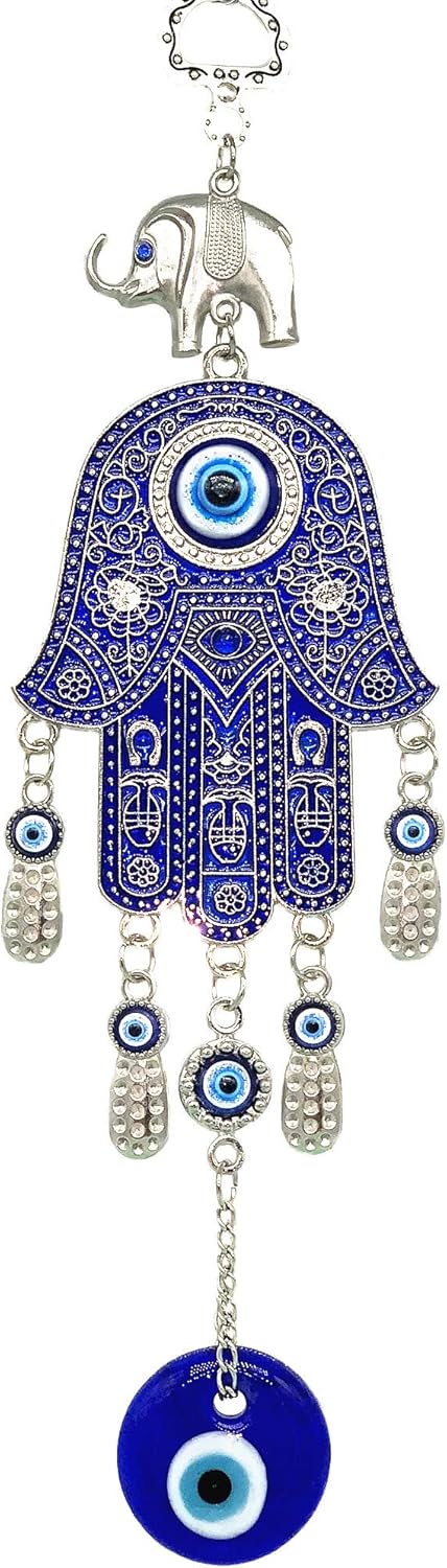 Betterdecor Blue Evil Eye Hamsa Hand Hanging Amulet | Protection and Good Luck Charm Decoration for Home Office Car -028...