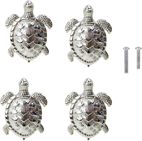 Set of 4 Sea Turtles Metal Dresser Drawer Cabinet Knobs Pulls Handles Home Bathroom Beach Nautical Coastal Decor (Silver)...