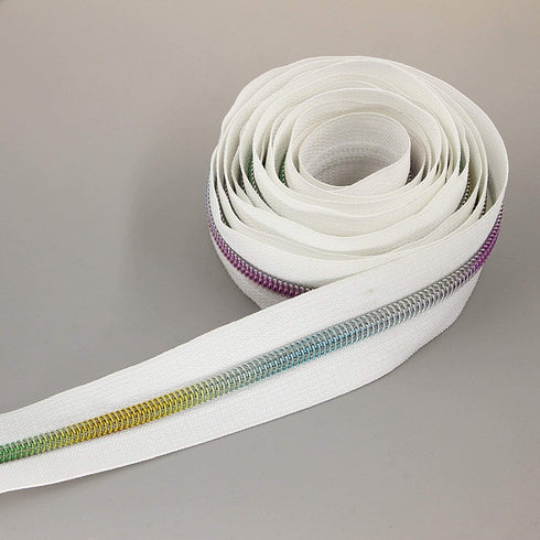 Leekayer #5 Metallic Nylon Coil Zippers by The Yard Colorful Teeth Zipper Bulk 10 Yards White Tape with 25pcs Silver Sliders for DIY Sewing Tailor...