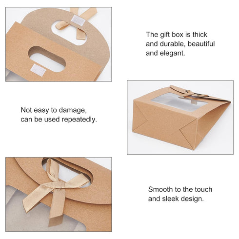 NBEADS 24 Pcs Kraft Paper Bags with Window, 4.7x2.4x6.2 Stand Up Gift Bag with Handles Brown Gift Bag with Clear Window for Candy Cookies Packagin...