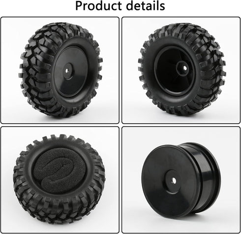 4pcs RC Trailer Tires, 12mm Hex Hard Dish Wheel Rim and Tires with Lock Nuts Washers Wrench for 1/10 Rock Crawler Truck Off Road Racing Car Axial ...