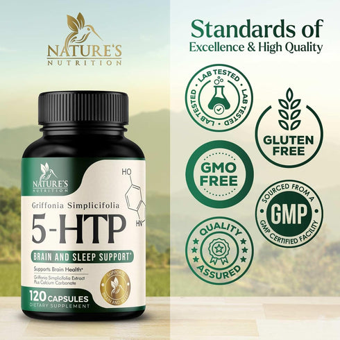 5 HTP Supplement Vegetarian Capsules 200mg 5HTP Plus Calcium for Brain Support - Extra Strength Griffonia Simplicifolia 5-HTP Formula - 5 Hydroxyt...