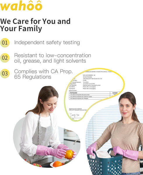 wahoo 3 Pairs Skin-Friendly Cleaning Gloves, Reusable Dish Washing Gloves with Flocked Cotton Liner, Dishwashing, Kitchen, Mauve Mist, Small...