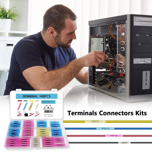 140PCS Butt Connectors Heat Shrink, Waterproof Butt Connectors, Waterproof Electrical Connectors, Marine Electrical Connectors, Butt Connectors Cr...