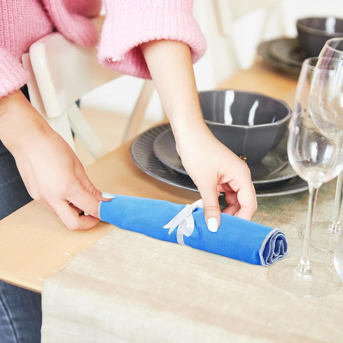 Silver Storage Bags Silver Storage Cloth Anti Tarnish Silver Protector Bags Blue Holder for Silverware Flatware Storage Organizer Place Setting Ro...