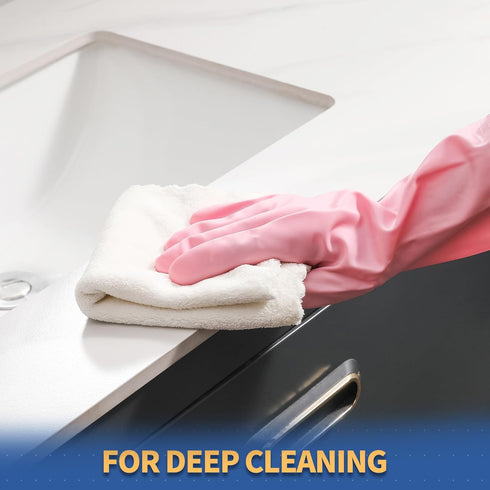 BOOMJOY PVC Cleaning Gloves, Heavy Duty Dishwashing Gloves, Reusable Medium Gloves for Kitchen, Bathroom, Gardening, Working, Pet Care - Pink & Bl...