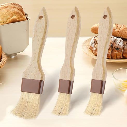 3 Pcs Pastry Brush, Natural Bristle Basting Brush, Cooking Brush, Food Brush, Butter Brush, Baster Brush, BBQ Brushes for Sauce, Kitchen Baking Br...