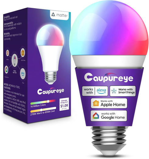 Light Bulbs with Matter, Smart Light Bulbs, WiFi Led Light Bulb Works with Alexa/Google Home/Apple Home/SmartThings, Hub Required, Smart Bulb, Col...