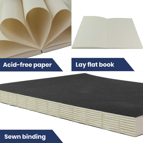 LayFlat Sketchbook - 5.5 x 8.25 Inches - Black Blank Note Book, 64 Sheets, Thick 100gsm Paper…...