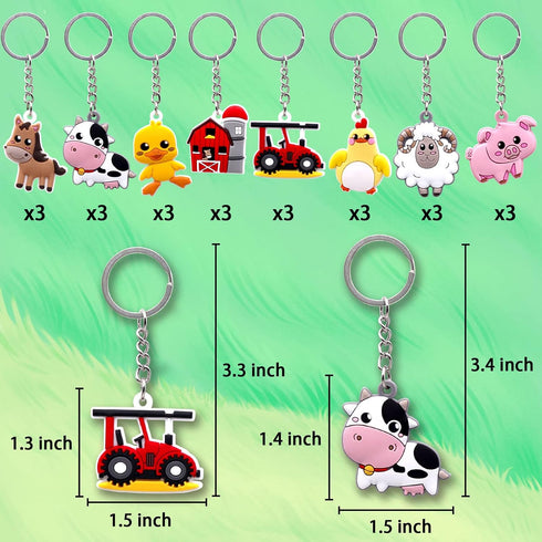 Farm Party Gift keychain 24 Set Keychain Party Favors For Kid Birthday Party Barnyard Farm Animal Keychain For Kid Birthday Party Supplies School ...