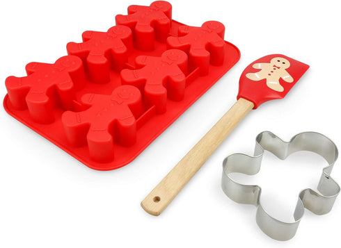 Handstand Kitchen Gingerbread Man 3-piece Cookie and Cupcake Baking Set with Recipes...