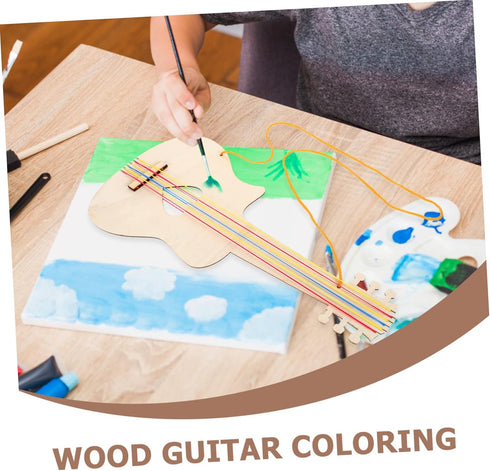 2pcs Graffiti Painting Guitar Toys Kids DIY Crafts Wooden Guitar Toy for Kids Graffiti Wooden Guitar Toy Wooden Graffiti Guitar Toy Wood Guitar Wo...