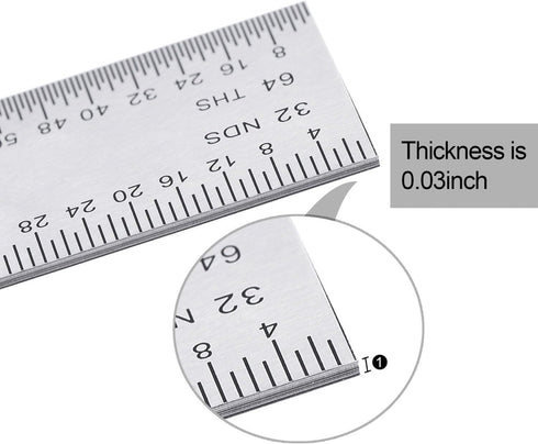 eBoot 2 Pack Stainless Steel Ruler Machinist Engineer Ruler, Rigid Metal Ruler with Inch Graduations 1/8, 1/16, 1/32, 1/64 Inch for Engineering, S...