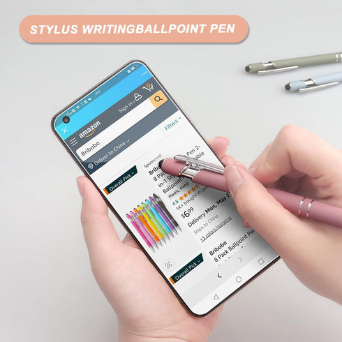 Ballpoint Pen 2-in-1 Stylus Retractable Ballpoint Pen with Stylus tip, Metal Stylus Pen for Touch Screens, 1.0 mm Black Ink (Pastel Color) 6 Pack...