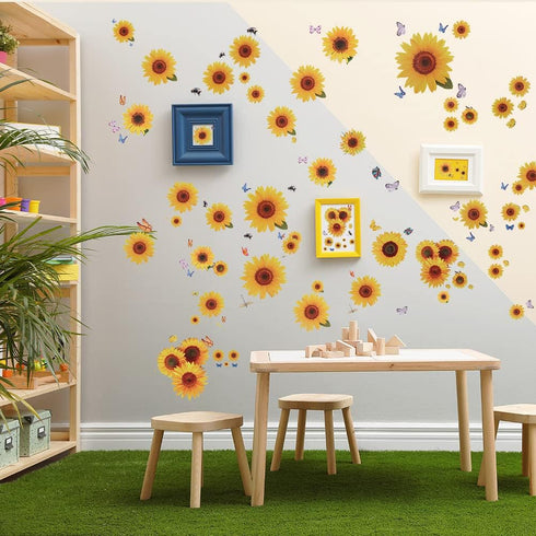 135 Pcs Sunflower Wall Sticker, Removable 3D Waterproof Decor for Kids, Mother's Day, Bathroom, Kitchen - Decorative Decals...