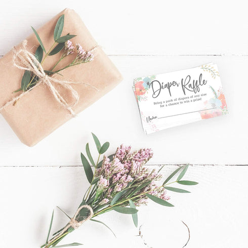 Canopy Street Pastel Watercolor Floral Diaper Raffle Tickets / 50 Baby Shower Sprinkle Game Drawing Cards / 2" x 3.5" Gender Reveal Party Activity...